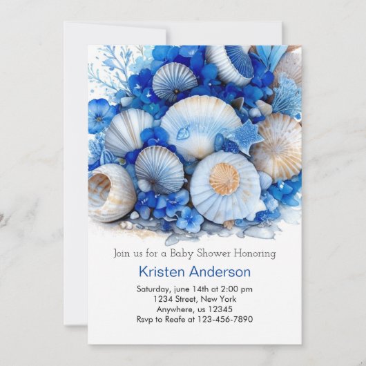 Invitation Sous le Baby shower Boho Blue Sea Ocean (Devant)
