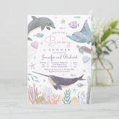 Invitation Sous le Baby shower d'animaux de l'océan marin (Debout devant)