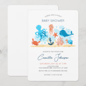 Invitation Sous le Baby shower d'animaux de l'océan marin (Devant / Derrière)