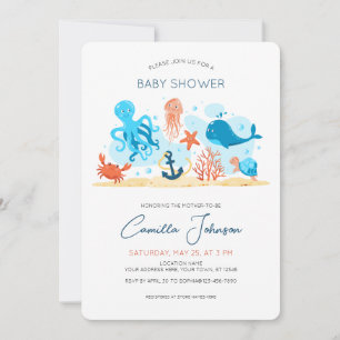 Invitation Sous le Baby shower d'animaux de l'océan marin