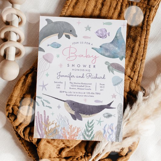 Invitation Sous le Baby shower d'animaux de l'océan marin