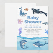 Invitation Sous le Baby shower d'animaux de l'océan marin (Devant / Derrière)