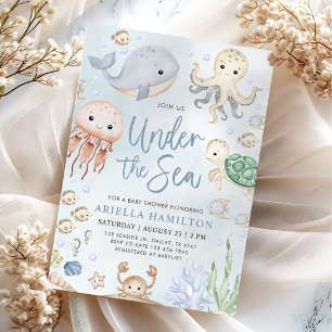 Invitation Sous le Baby shower d'animaux marins