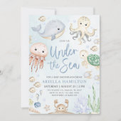 Invitation Sous le Baby shower d'animaux marins (Devant)