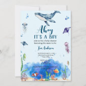 Invitation Sous le Baby shower d'aquarelle bleu marine pour g (Devant)