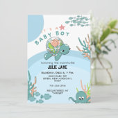 Invitation Sous le Baby shower d'aquarelle bleu marine pour g (Debout devant)