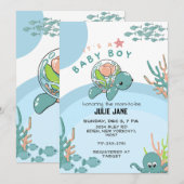 Invitation Sous le Baby shower d'aquarelle bleu marine pour g (Devant / Derrière)