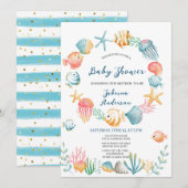 Invitation Sous le Baby shower d'aquarelle de l'océan Mer Inv (Devant / Derrière)