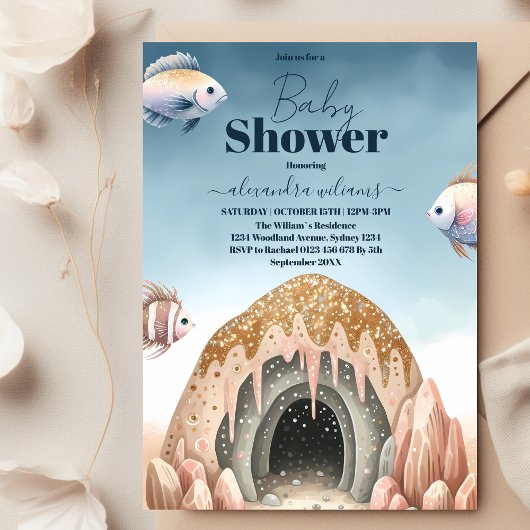Invitation Sous le Baby shower d'aquarelle de mer
