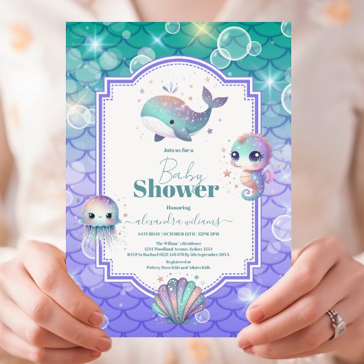 Invitation Sous le Baby shower d'aquarelle de mer