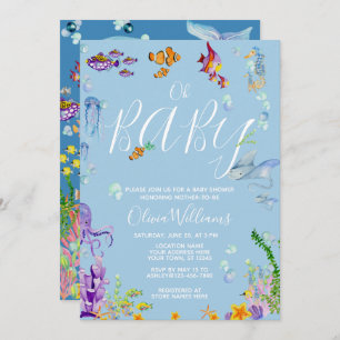Invitation Sous le Baby shower d'aquarelle de mer Oh