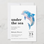 Invitation Sous le Baby shower d'aquarelle du dauphin de mer (Devant)