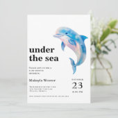 Invitation Sous le Baby shower d'aquarelle du dauphin de mer (Debout devant)