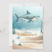Invitation Sous le Baby shower d'aquarelle du requin marin (Devant)