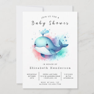 Invitation Sous le Baby shower de baleines modifiables en mer