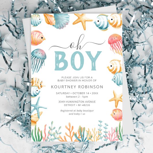 Invitation Sous le Baby shower de la mer Oh Boy