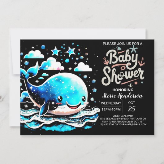 Invitation Sous le Baby shower de l'aquarelle de la baleine m (Devant)