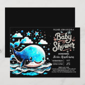 Invitation Sous le Baby shower de l'aquarelle de la baleine m (Devant / Derrière)