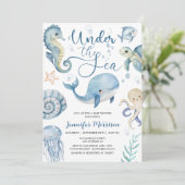 Invitation Sous le Baby shower de mer Blue Boy Aquarelle (Debout devant)