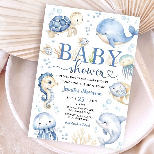 Invitation Sous le Baby shower de mer Boy Blue Ocean