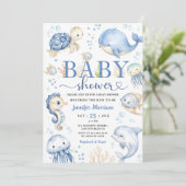 Invitation Sous le Baby shower de mer Boy Blue Ocean (Debout devant)