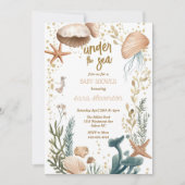 Invitation Sous le baby shower de mer coquillages de poisson  (Devant)