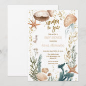 Invitation Sous le baby shower de mer coquillages de poisson  (Devant / Derrière)