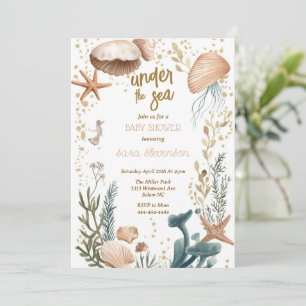 Invitation Sous le baby shower de mer coquillages de poisson 