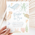 Invitation Sous le Baby shower de mer Ocean Animals Boy<br><div class="desc">Under The Sea - Une jolie invitation à Baby shower sur le thème des animaux sous-marins avec des animaux d'aquarelle - Baleine,  tortue,  méduse,  pieuvre,  poisson,  crabes. L'invitation parfaite pour votre bébé baby shower garçon,  bébé sprinkle,  bébé-q.</div>