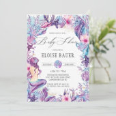 Invitation Sous le Baby shower de sirène de mer violet Turquo (Debout devant)