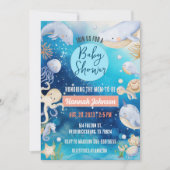 Invitation Sous le Baby shower des baleines d'animaux marins (Devant)