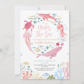 Invitation Sous Le Baby shower Des Baleines De Mer (Devant)