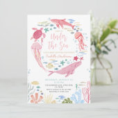 Invitation Sous Le Baby shower Des Baleines De Mer (Debout devant)