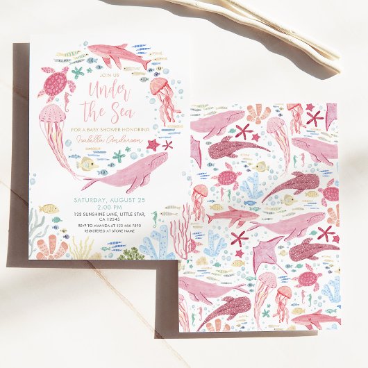 Invitation Sous Le Baby shower Des Baleines De Mer