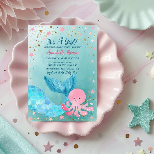 Invitation Sous le Baby shower des filles de sirènes de mer
