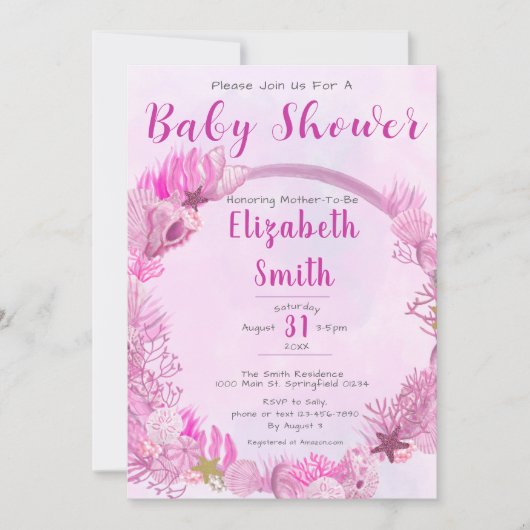 Invitation Sous le Baby shower des filles roses mignonnes de  (Devant)