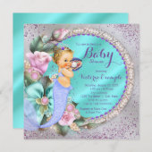 Invitation Sous le Baby shower des sirènes de mer (Devant / Derrière)