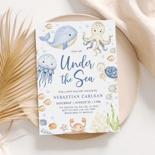 Invitation Sous le Baby shower Garçon Sea Ocean Animals