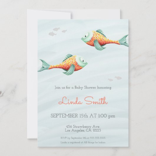 Invitation Sous le Baby shower jumeau Neutre de poisson mou d (Devant)
