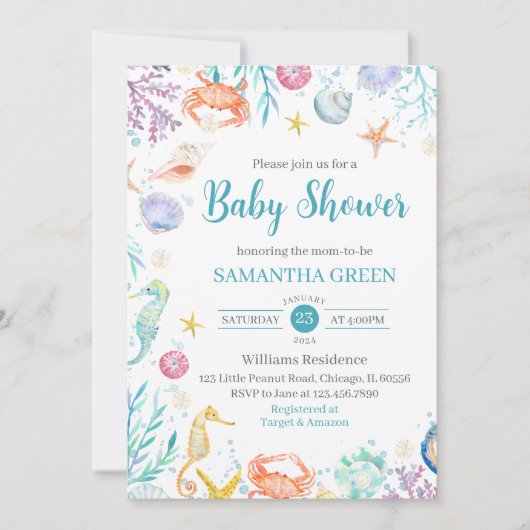 Invitation Sous le Baby shower marin (Devant)