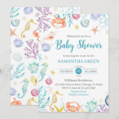 Invitation Sous le Baby shower marin (Devant / Derrière)