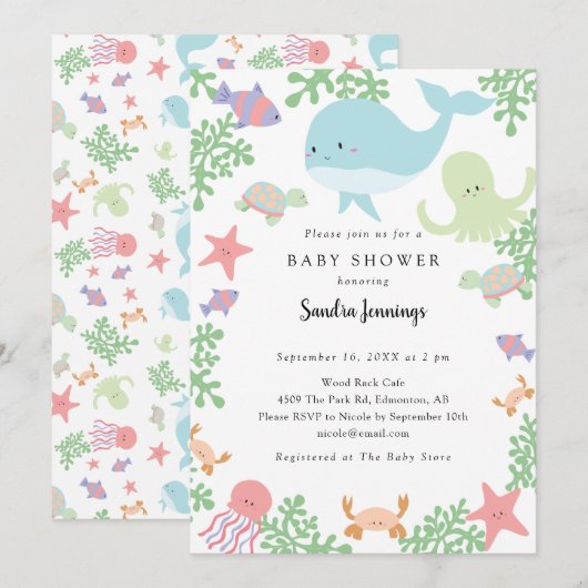Invitation Sous le Baby shower marin Cute Pastel Neutral (Devant / Derrière)