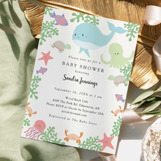 Invitation Sous le Baby shower marin Cute Pastel Neutral