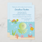 Invitation Sous le Baby shower marin en bleu (Devant / Derrière)