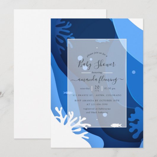 Invitation Sous le Baby shower marin nautique (Devant / Derrière)