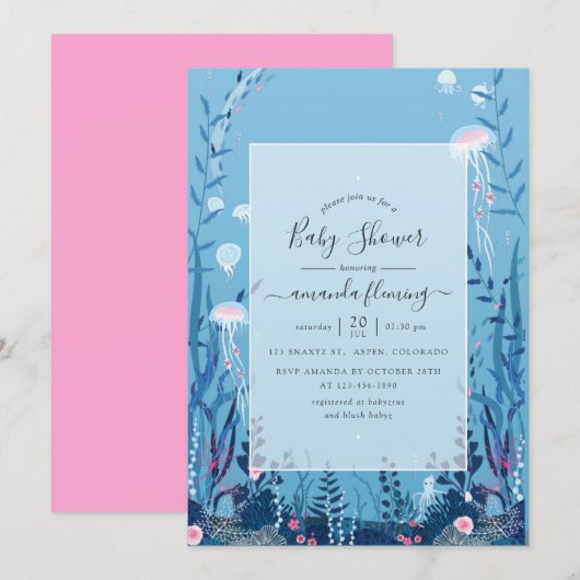 Invitation Sous le Baby shower marin nautique (Devant / Derrière)