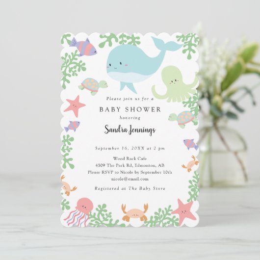Invitation Sous le Baby shower marin Neutre Pastel Cute (Debout devant)