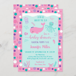 Invitation Sous le Baby shower marin rose violet
