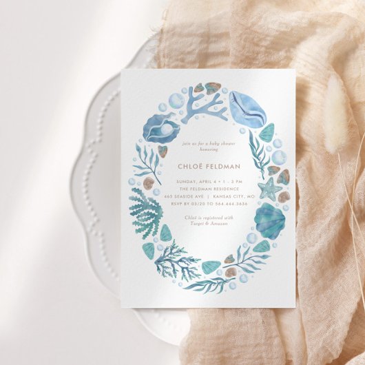 Invitation Sous le Baby shower nautique de l'aquarelle marine