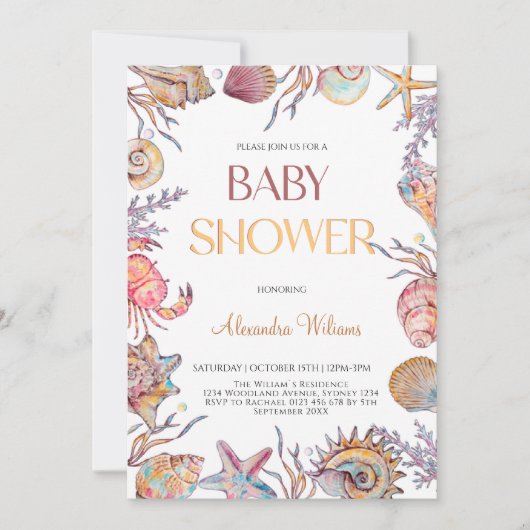 Invitation Sous le Baby shower nautique de l'aquarelle marine (Devant)